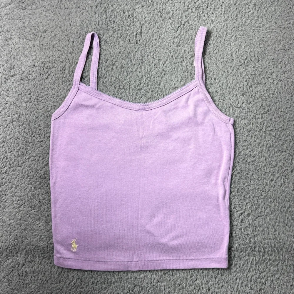 Ralph Lauren Camisole Girls Large Purple‎ Cotton Ribbed Logo Tank Top VTG NWT